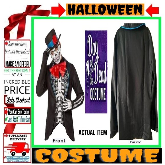 🛑EL HOMBRE CALAVERA Halloween ➕🆒Party COSTUME Scary Holiday SUIT 💸BUY NOW‼️ - Picture 3 of 16